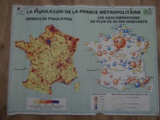 Carte Affiche Scolaire MDI La France Population toile plastifiée