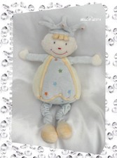 Doudou Peluche Roi Lutin Fou Jaune Bleu Etoiles Coquillages Berlingot