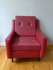 FAUTEUIL SALON EN SKAI ROUGE DESIGN GUARICHE ATELIER ANNÉES 50 60 VINTAGE 1950