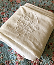 Antique French Fil de Lin Fine Linen Dowry Sheet Embroidery Mono MP 9x6 FT c1910