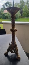 superbe pique cierge chandelier d église religieux 19eme bronze doré 47 cm