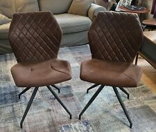 Lot de 4 chaises en cuir PU vintage, couleur marron, pieds acier noir