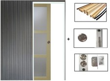 Porte Coulissante Bois Ayous Vitrée H204 X L93 + Système à  Galandage Et Kit Fin