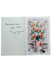 Beau tableau moderne bouquet de fleurs carte de voeux Tony Agostini 1957