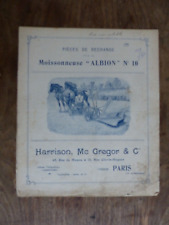 prospectus catalogue agricole : pièces moissonneuse  ALBION n° 10 de 1920