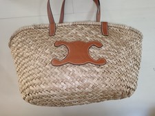 Sac cabas en paille tressée – Grand modèle été avec anses cuir et motif décorati