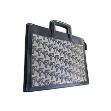 Serviette Vintage 70s Porte-Documents en vinyle bleu marine & toile monogramme 