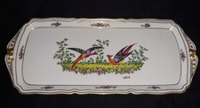 ROVINA  GRAND PLAT A CAKE  EN PORCELAINE DECOR D'OISEAUX JS  VITTEL  37 cmX 16cm