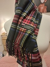 Echarpe laine  unisexe cachemire d'Ecosse carreaux plaid noir et bleu nuit