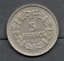 Monnaie Pièce France 5 Francs Lavrillier 1935 Nickel 12 grammes