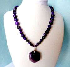 Collier en Agates Violettes , Améthyste-46cm-205.Ct -Argent massif