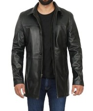 Veste longue noire en cuir