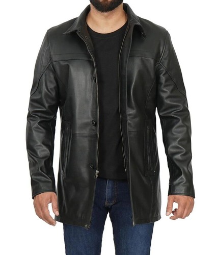 Veste longue noire - en, cuir