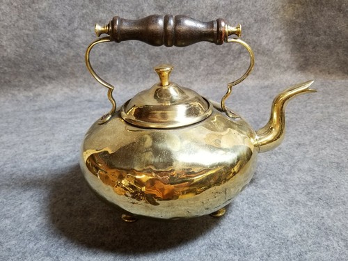 Brass teapot wood handle - teapot,, handle.