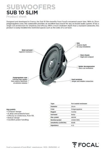 Focal sub slim subwoofer - focal, 25