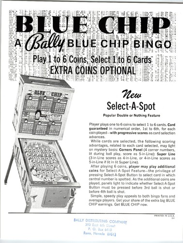 Bally blue chip bingo pinball - chip,