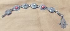 BRACELET ETHNIQUE ANCIEN ARGENT MASSIF FILIGRANE cabochon rouge main fatma 
