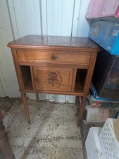 Table de nuit - ancienne en bois massif + dessus marbre rose