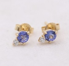 14k or Jaune Tanzanite Naturelle et Diamant Boucles D'Oreilles Femmes Bijoux