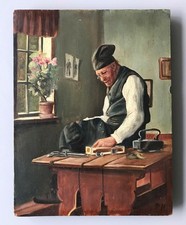 huile sur bois 19ème - le tailleur