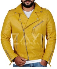 Veste de motard jaune en cuir