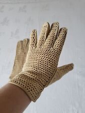 N04 Gants de conduite femme en peau et coton crochet Vintage driving gloves TS/M