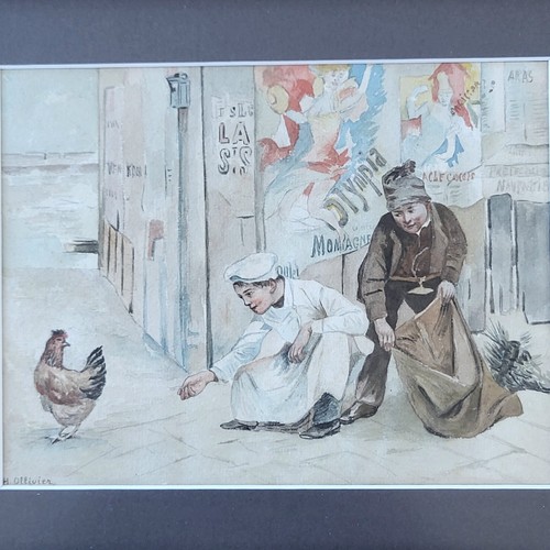 Ancienne aquarelle enfants - enfants, et