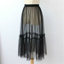 Femme Maille Pur Jupe Transparent Tutu Tulle Taille Élastique Midi Long Sexy