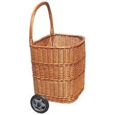 Chariot à roulettes en osier, panier de marché, panier de transport pour le bois