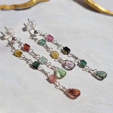 boucles d'oreilles pierre précieuse tourmaline multicolore argent 925