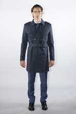 Trench-coat bleu croisé sur
