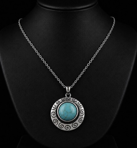 Collier médaillon turquoise - collier,