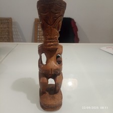 statuette sculpture tiki parchemin bois sculpté vintage Polynésie 24 cm