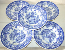 LOT 5 assiettes creuses LUNEVILLE KG repas champêtre bleu Jouy 24 cm vintage
