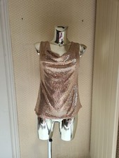 Débardeur Haut T shirt Doré Or brillant Paillette Fête Cérémonie Occasion Soirée