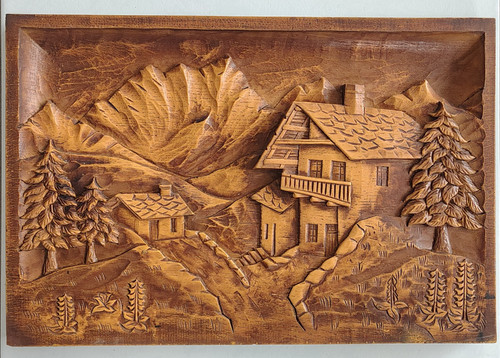 Tableau bois sculpté paysage