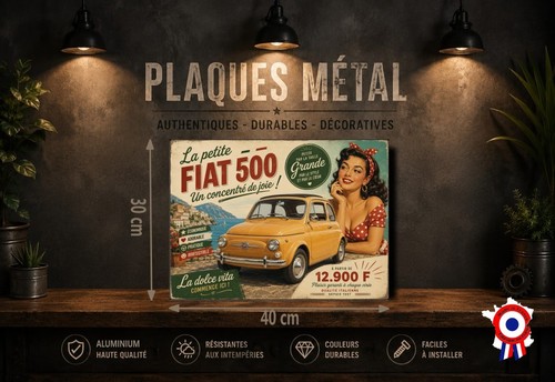 Plaque métal vintage fiat - plaque, 500