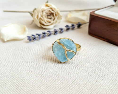 Bague aigue marine art wabi - aigue-marine,