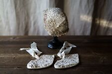 Lot chaussons + bonnet bébé ancien broderie faite à la m-ain mercerie tissu soie