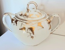 Sucrier Ancien en porcelaine blanche et or, Vigne et Raisin  (Paris ?) TBE
