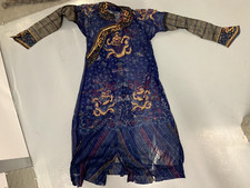 Chine Qing, fin 19eme siècle – Robe dragon d’été longpao en gaze de soie bleue