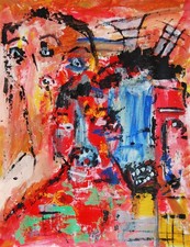 Art brut,singulier,neo expressionnisme sur papier 65x50cm