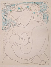 PICASSO Pablo LITHOGRAPHIE SUR VELIN SIGNEE.SIGNED LITHOGRAPH MATERNITE, SPADEM.