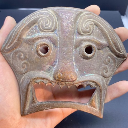 Masque bronze ancien - masque, en