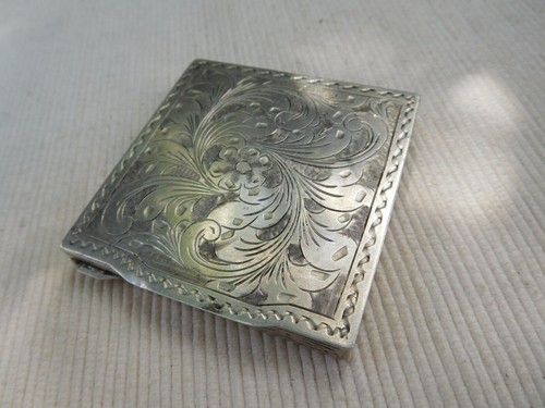 Poudrier ancien vintage argent - poudrier,