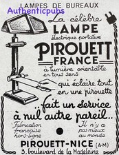 PUBLICITE PIROUETT LAMPE ELECTRIQUE PORTATIVE LUMIERE DE 1930 FRENCH AD PUB RARE
