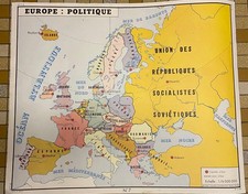 affiche scolaire  " EUROPE POLITIQUE - AFRIQUE POLITIQUE"  années 60