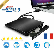 Graveur DVD-R Externe Lecteur CD-RW DVD USB 3.0 CD-ROM Portable Noir Neuf FR 