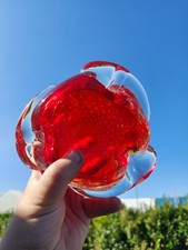 Vide-poche ou cendrier vintage en verre soufflé rouge bulle Murano