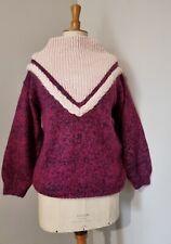 MAGNIFIQUE PULL TRICOT MAIN LAINE ET MOHAIR STYLE SZ TRESSE PLASTRON ETAT NEUF 